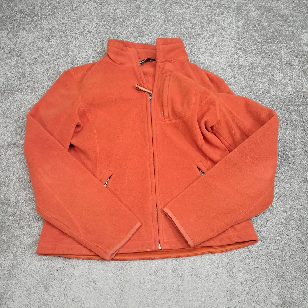 Eddie Bauer Women Orange Full Zip Fleece Jacket Mock Neck Size M 7813